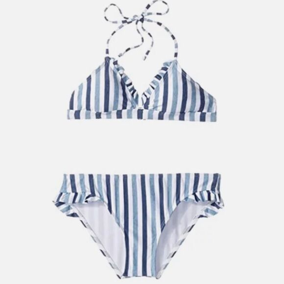 Nwt Splendid tie dye stripe white jean blue ruffle bikini set - Picture 1 of 4
